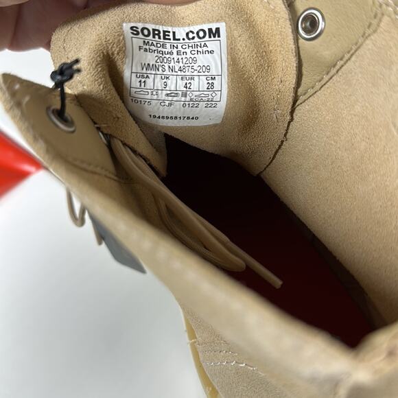 Sorel Hi-Line Waterproof Lace-Up Leather Suede Boots Chunky Heel Tan Sz 11 - Picture 12 of 14